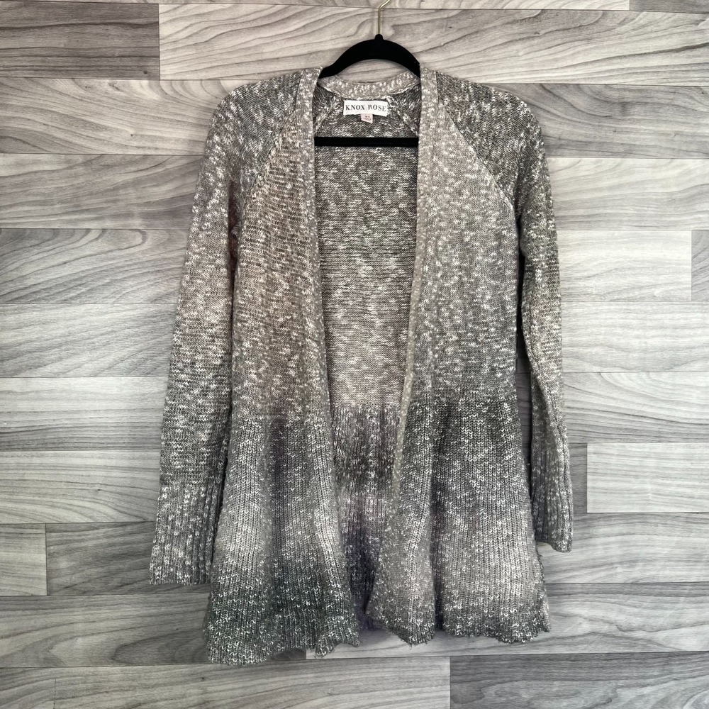 Knox Rose Cardigan Sweater Womens XS Gray Acrylic Knitted Long Sleeve Open Front